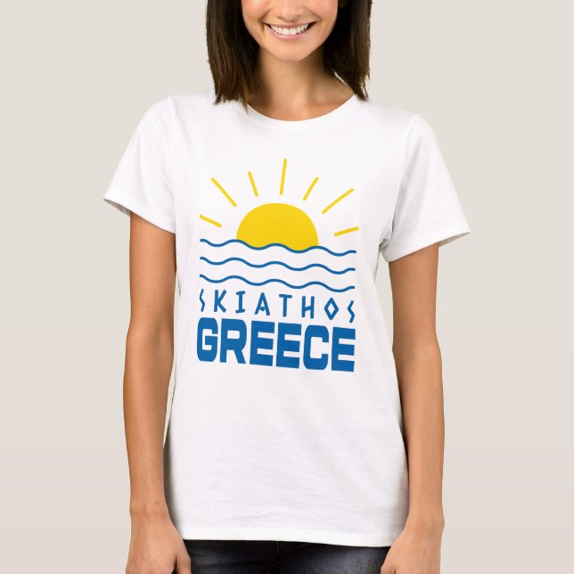 T-shirt Skiathos Grèce Ensoleillement Et Vagues De La Mer  (Devant)