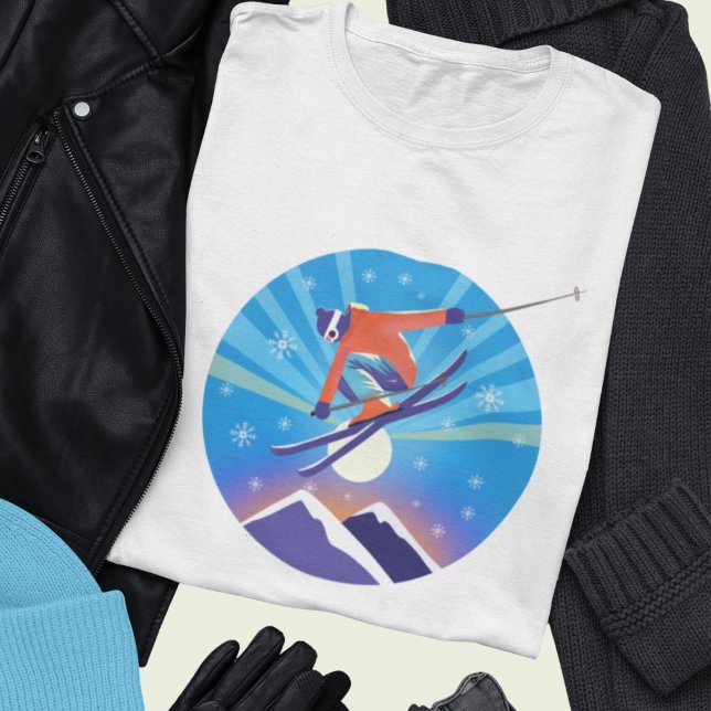 T-shirt Skier Dans Le Ciel Nocturne Neige (Créateur téléchargé)