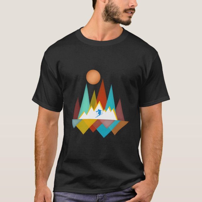 T-shirt Skier Snow Skiing Outdoor Mountains Forest Nature (Devant)