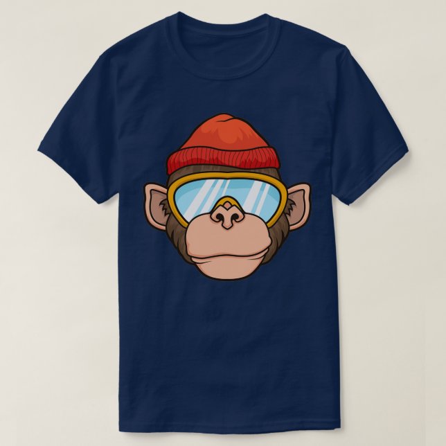 T-shirt Skier Snowboard Ski Monkey Head Lover Cadeau (Design devant)