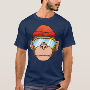 T-shirt Skier Snowboard Ski Monkey Head Lover Cadeau