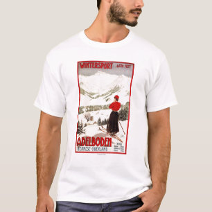 T-shirt Skieur de femme donnant sur l'affiche d'Adelboden
