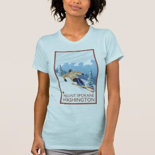 T-shirt Skieur de neige de Downhhill - bâti Spokane,