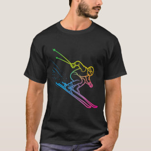 T-shirt Skieur vaporwave dégradé arc-en-ciel rétro hiver