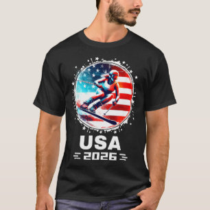 T-shirt Skieuse Équipe de Ski Usa 2026 Ski Drapeau América