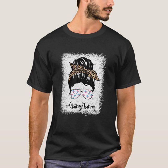 T-shirt Skiing Nanny Messy Cheveux Bun Leopard Femmes Mère (Devant)
