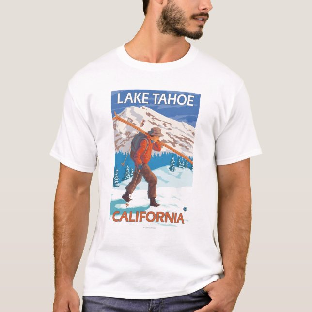 T-shirt Skis de transport de neige de skieur - le lac (Devant)