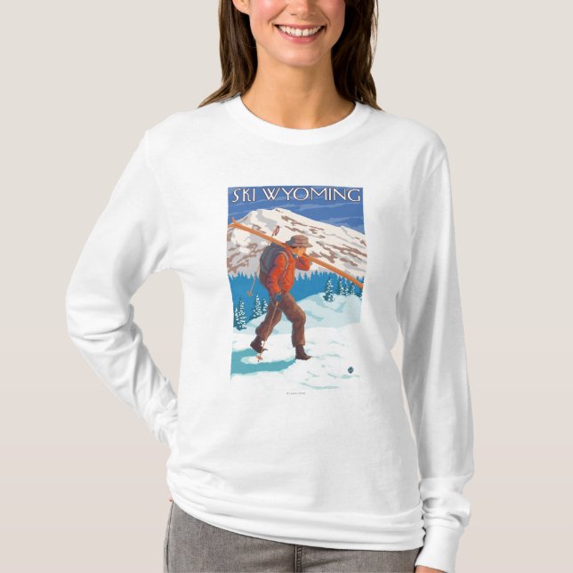 T-shirt Skis de transport de neige de skieur - Wyoming (Devant)