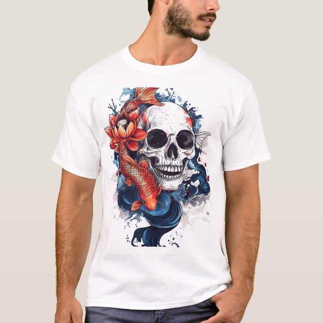 T-shirt Skull and Koi Serenity (Devant)