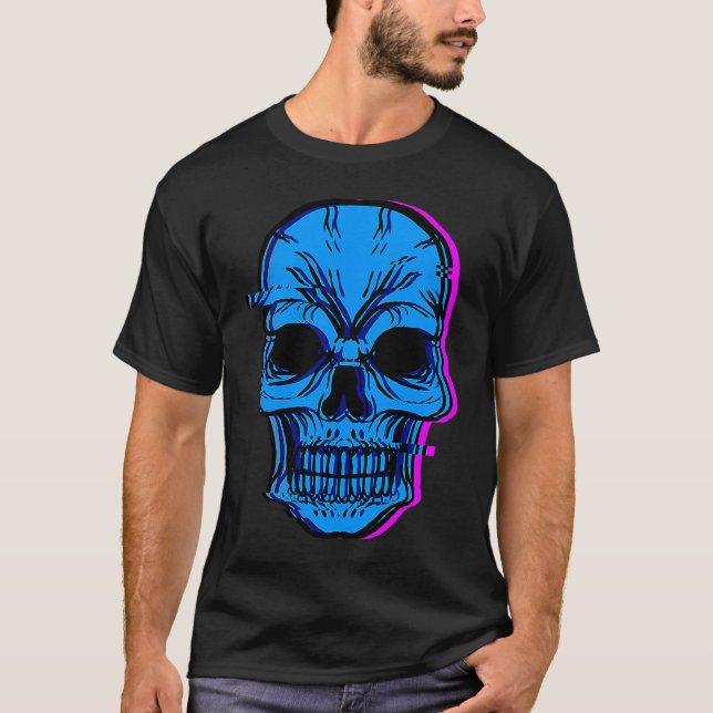 T-shirt Skull Blue Skeleton Bones Party Perfect  Idea (Devant)