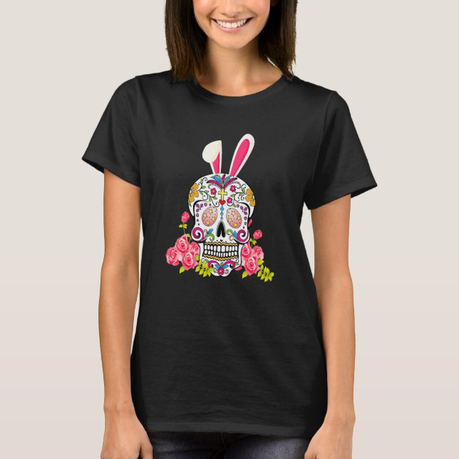 T-shirt Skull de sucre lapin Happy Pâques jumelé Sk mexica (Devant)
