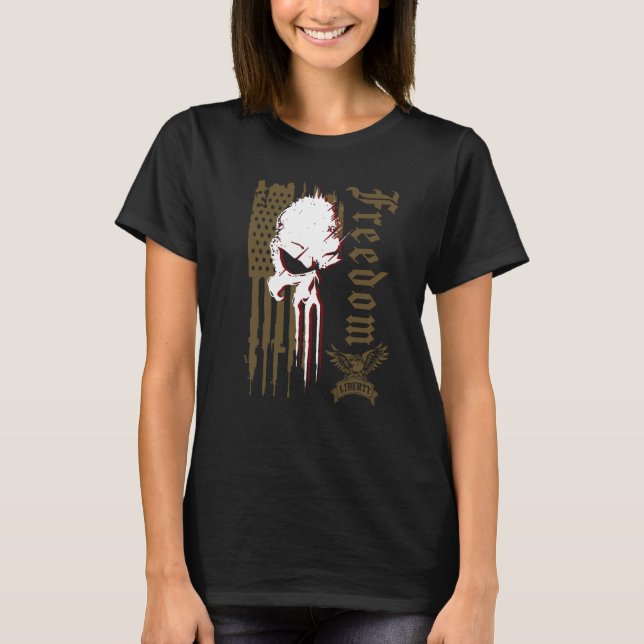 T-shirt Skull Freedom Liberty In The USA Patriot Flag Hono (Devant)