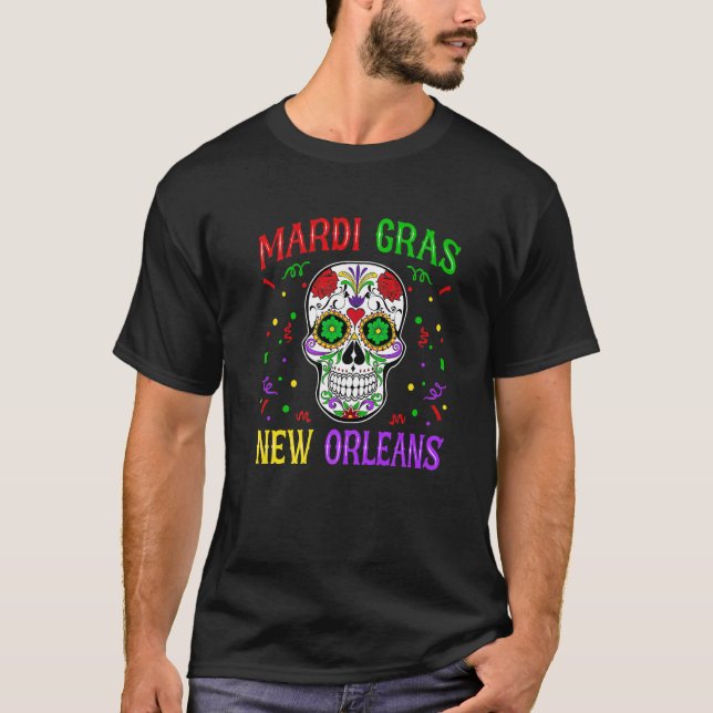 T-shirt Skull Funny Mardi Gras Carnival Party New Orleans  (Devant)