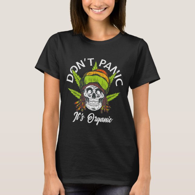T-shirt Skull Jamaica Rasta Funny Don´t Panic It´s Organic (Devant)