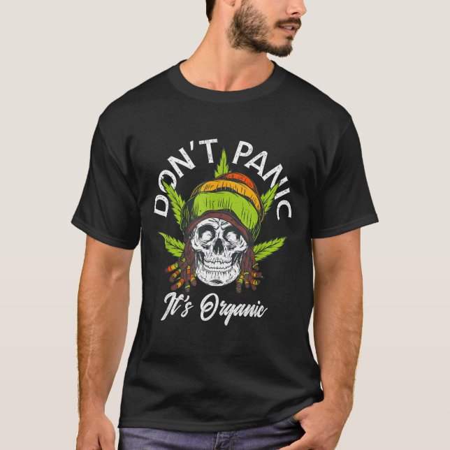 T-shirt Skull Jamaica Rasta Funny Don´t Panic It´s Organic (Devant)