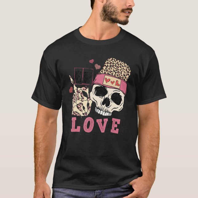 T-shirt Skull Love Anti Valentines Day Leopard Skeleton Ha (Devant)