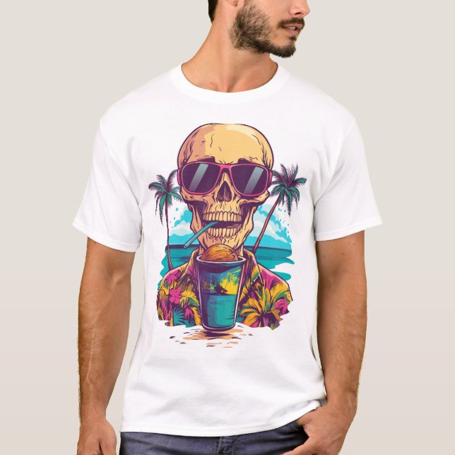 T-shirt Skull on Vacation � Chill Funny Beach Skeleton (Devant)