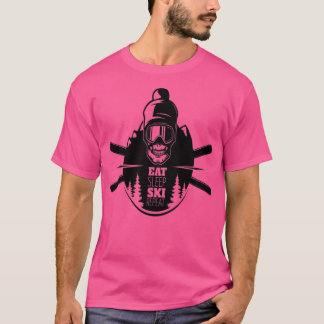 T-shirt Skull Skier Mange Sommeil Ski Répéter Cadeau