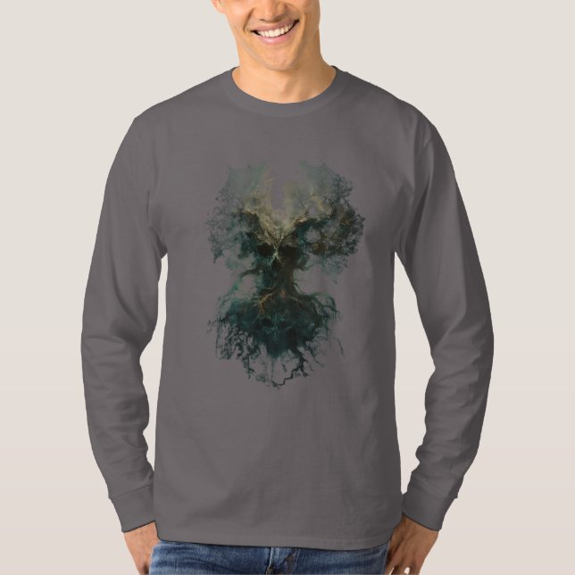 T-shirt Skull Tree Surreal Dark Nature Long Sleeve (Devant)