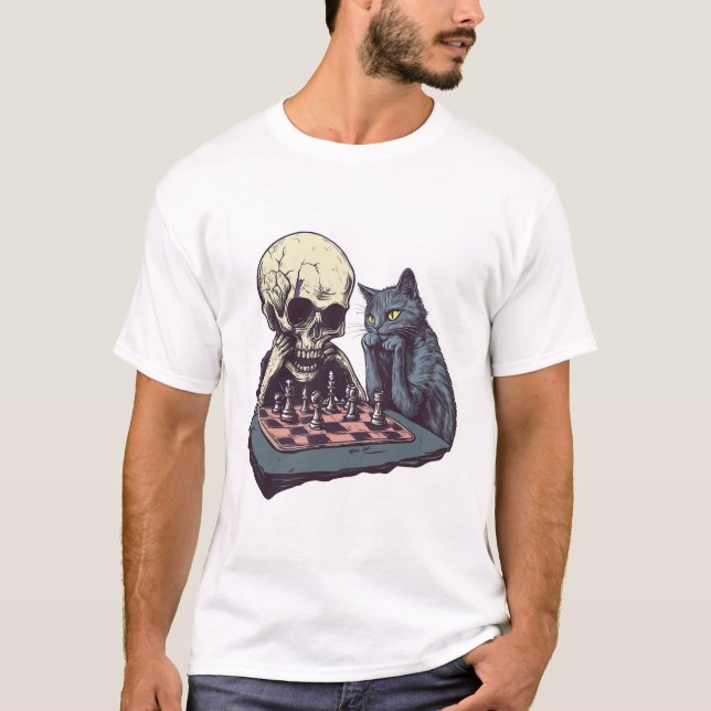 T-shirt Skull vs Cat � Funny Chess Battle (Devant)