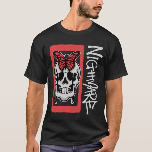 T-shirt Skull with Red Butterfly Streetwear (Devant)