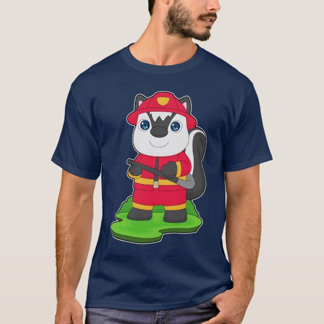 T-shirt Skunk Firefighter Fire hose Fire department (Devant)