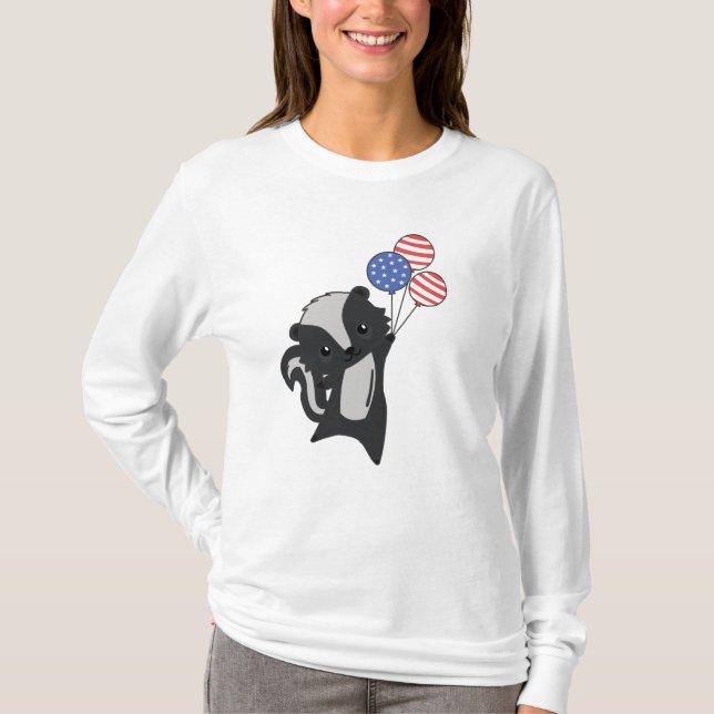 T-shirt Skunk Funny Chat 4 juillet Drapeau américain (Devant)