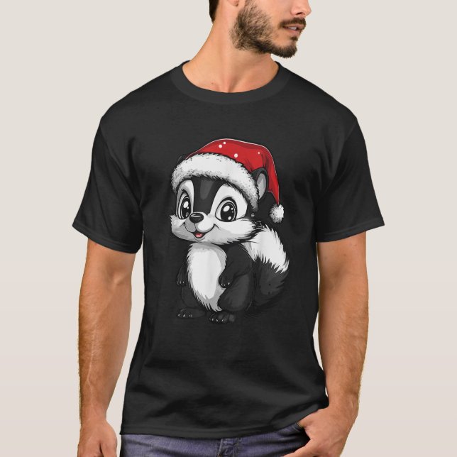 T-shirt Skunk Santa Hat Xmas Garçons Filles Enfants Amateu (Devant)