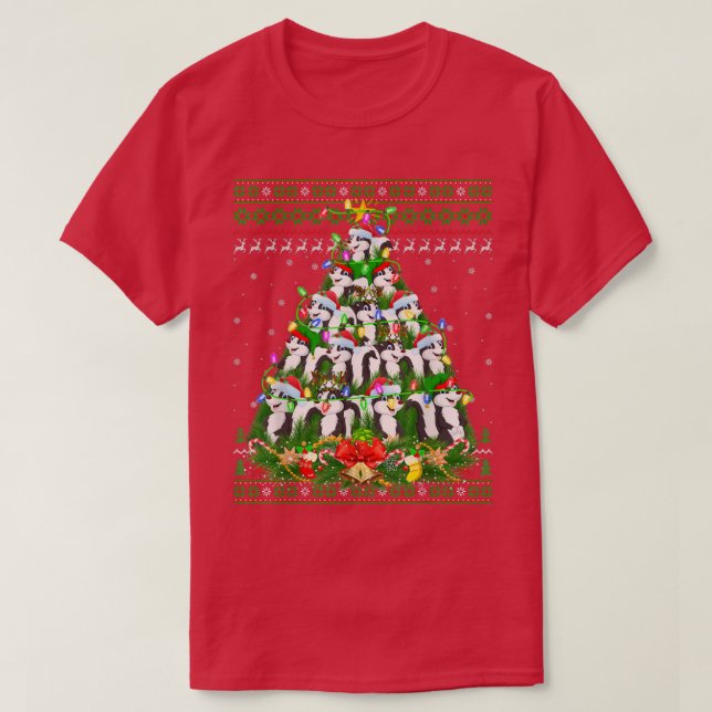T-shirt Skunk Xmas Éclairage Arbre Père Noël Skunk Vilain  (Design devant)