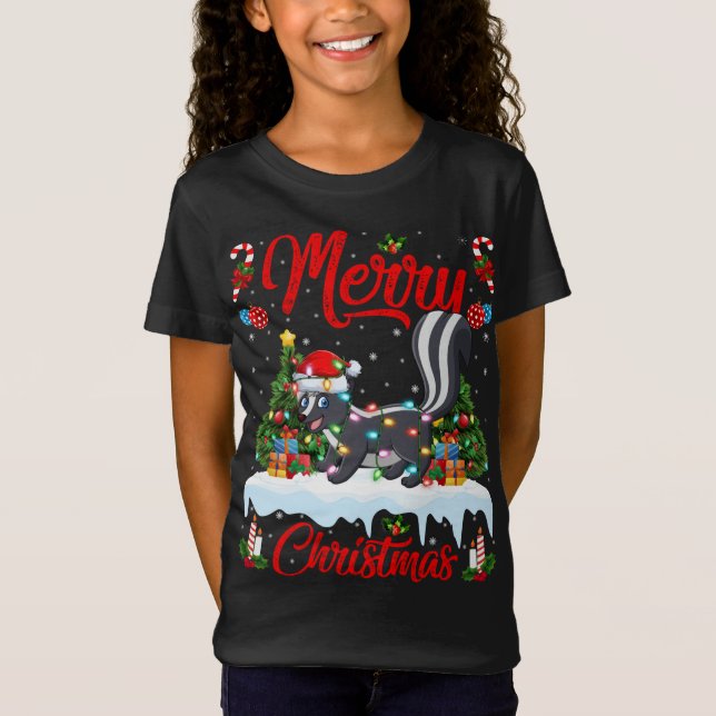 T-Shirt Skunks Amoureux Noël Éclairage Santa Hat Skunks Ch (Devant)