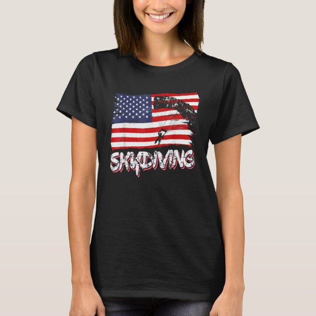 T-shirt Skydive Parachute Skydiver Parachutist USA Flag Di (Devant)