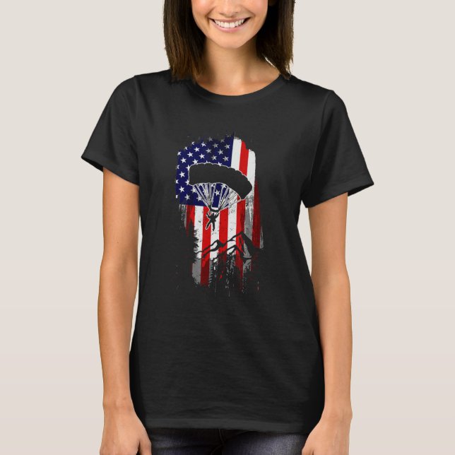 T-shirt Skydiving USA American Flag Patriotic Skydiver Jul (Devant)