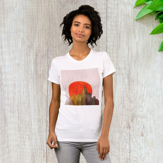 T-shirt Skyline urbain avec Red Sun Grunge Cityscape (Créateur téléchargé)