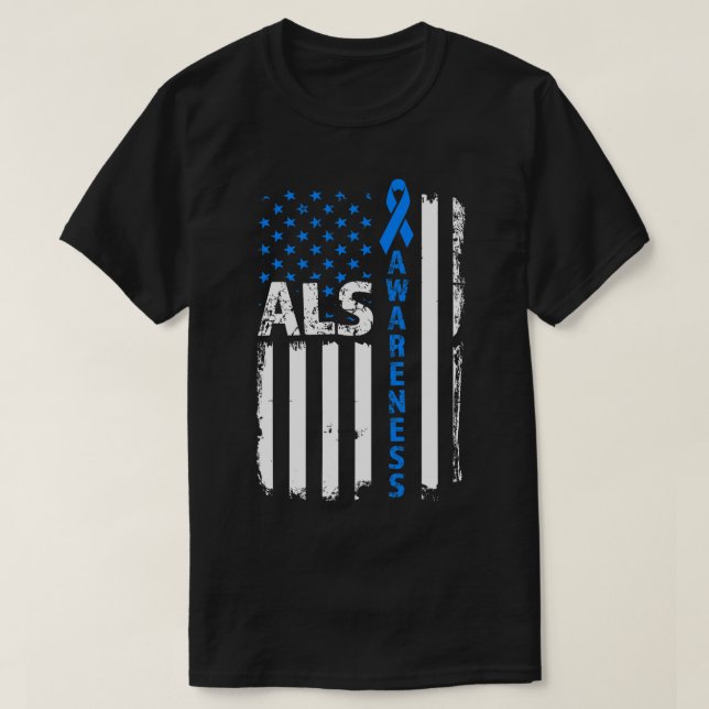 T-shirt SLA Sensibilisation Bleu Ribbon US Drapeau (Design devant)