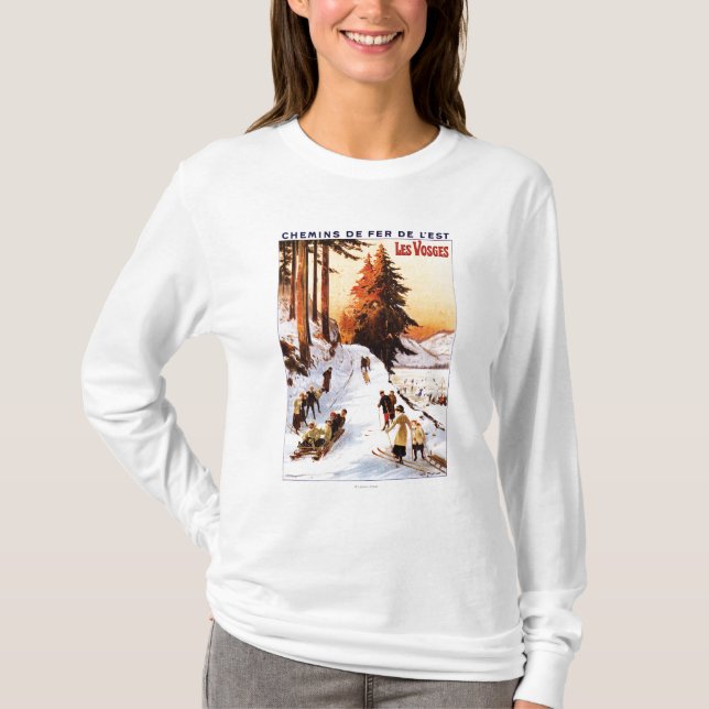 T-shirt Sledding et skier à l'affiche de VOSGES (Devant)