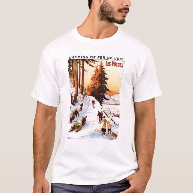 T-shirt Sledding et skier à l'affiche de VOSGES (Devant)