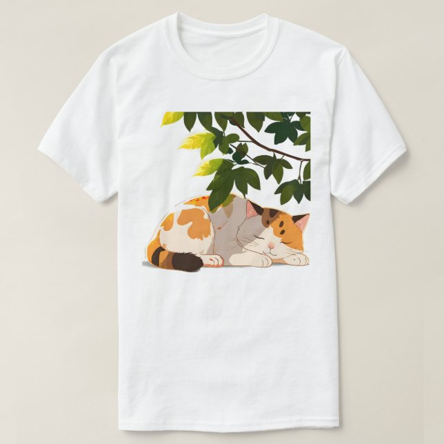 T-shirt Sleeping Chubby Calico Cat (Design devant)