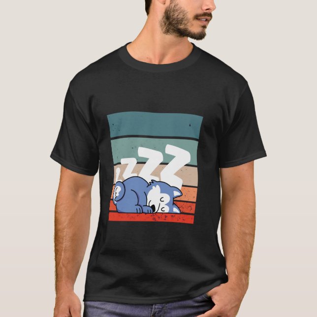 T-shirt Sleeping husky cartoon style adorable zzz animal D (Devant)