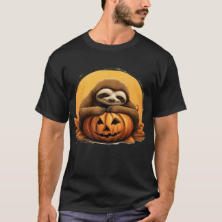 T-shirt Sleeping Sloth and Halloween Pumpkin Classic T-Shi
