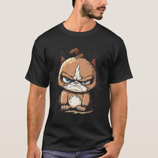 T-shirt Sleepy Cat Grumpy Fatigué Besoin de café (Devant)