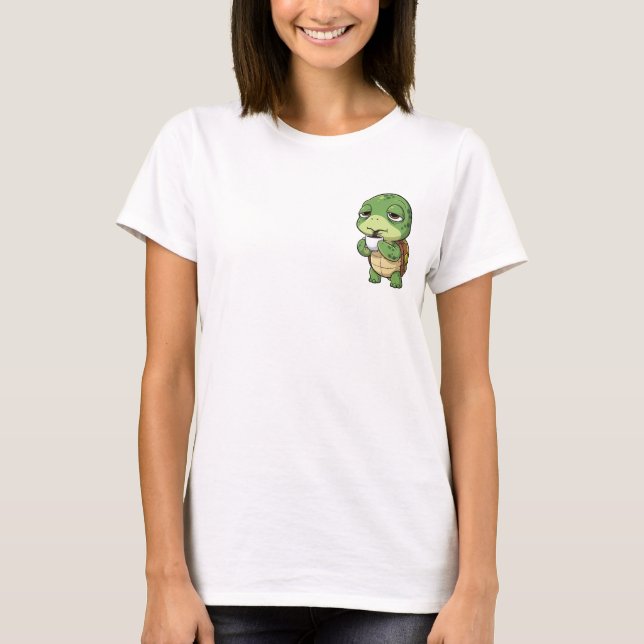 T-shirt Sleepy Green Turtle Sipping Dark Coffee (Devant)