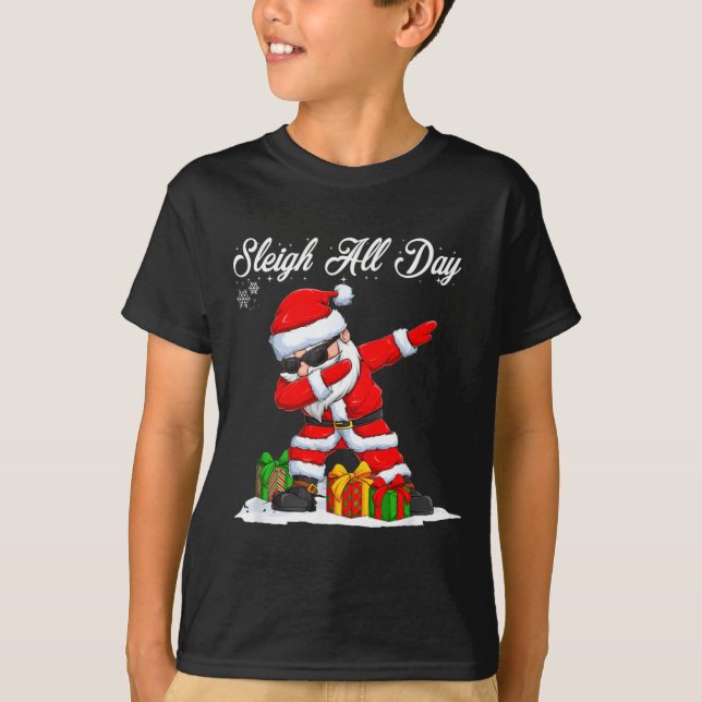 T-shirt Sleigh All Day Dabbing Santa Funny Christmas Xmas  (Devant)