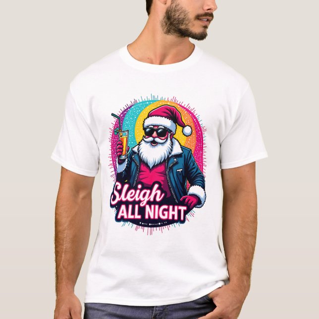 T-shirt Sleigh All Night Psychedelic Père Noël (Devant)