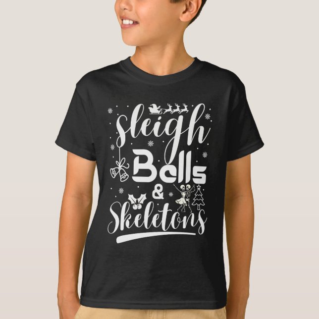T-shirt Sleigh bells & skeletons dancing funny christmas (Devant)