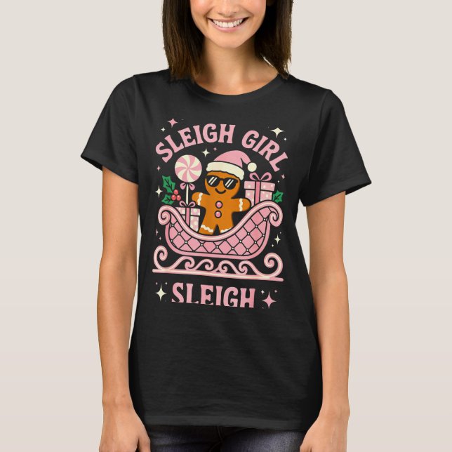 T-shirt Sleigh Girl Cute Cookie Christmas  (Devant)