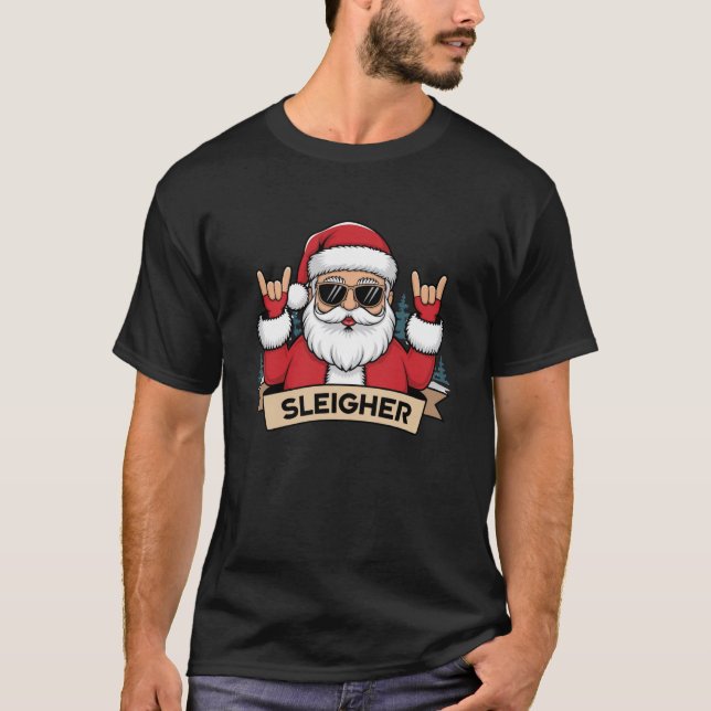 T-shirt Sleigher de Noël Père Noël Rock Rocker de Noël (Devant)