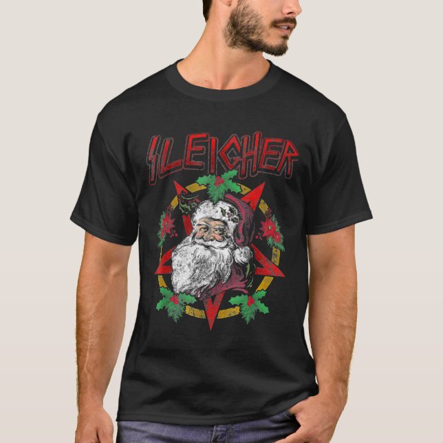 T-shirt Sleigher Métal Lourd Santa Claus Noël Noël Noël No (Devant)