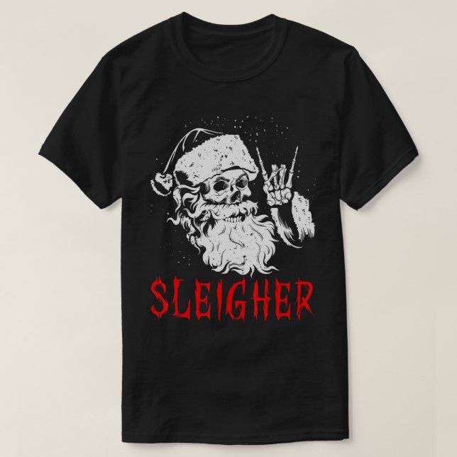 T-shirt Sleigher Santa Claus Metal Christmas Rock On Hail (Design devant)