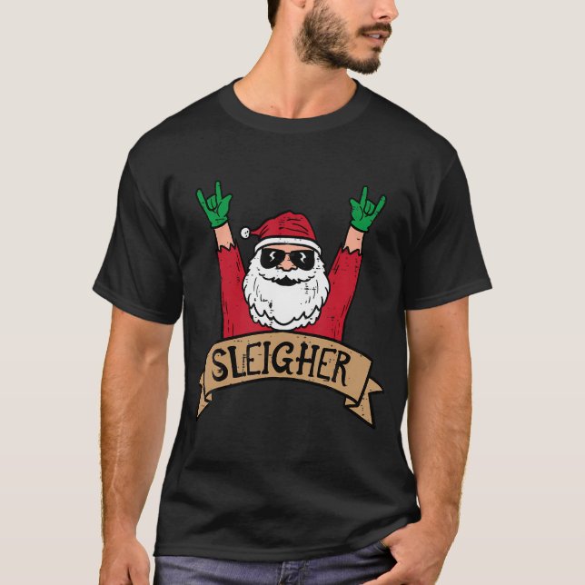T-shirt Sleighter de Noël Père Noël Rock Xmas Rocker Men (Devant)