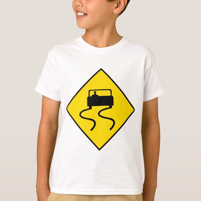 T-shirt Slippery Road Sign (Devant)